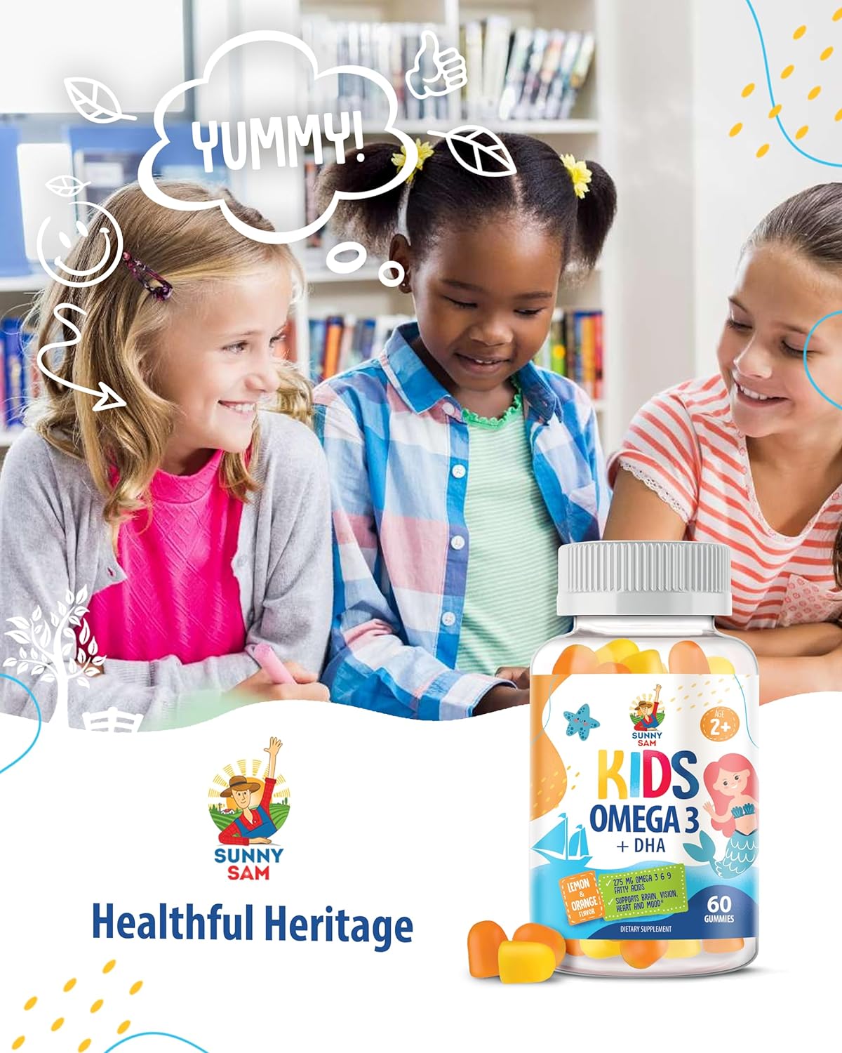 Omega 3 Gummies for Kids - Brain, Heart, and Vision Support Vitamins