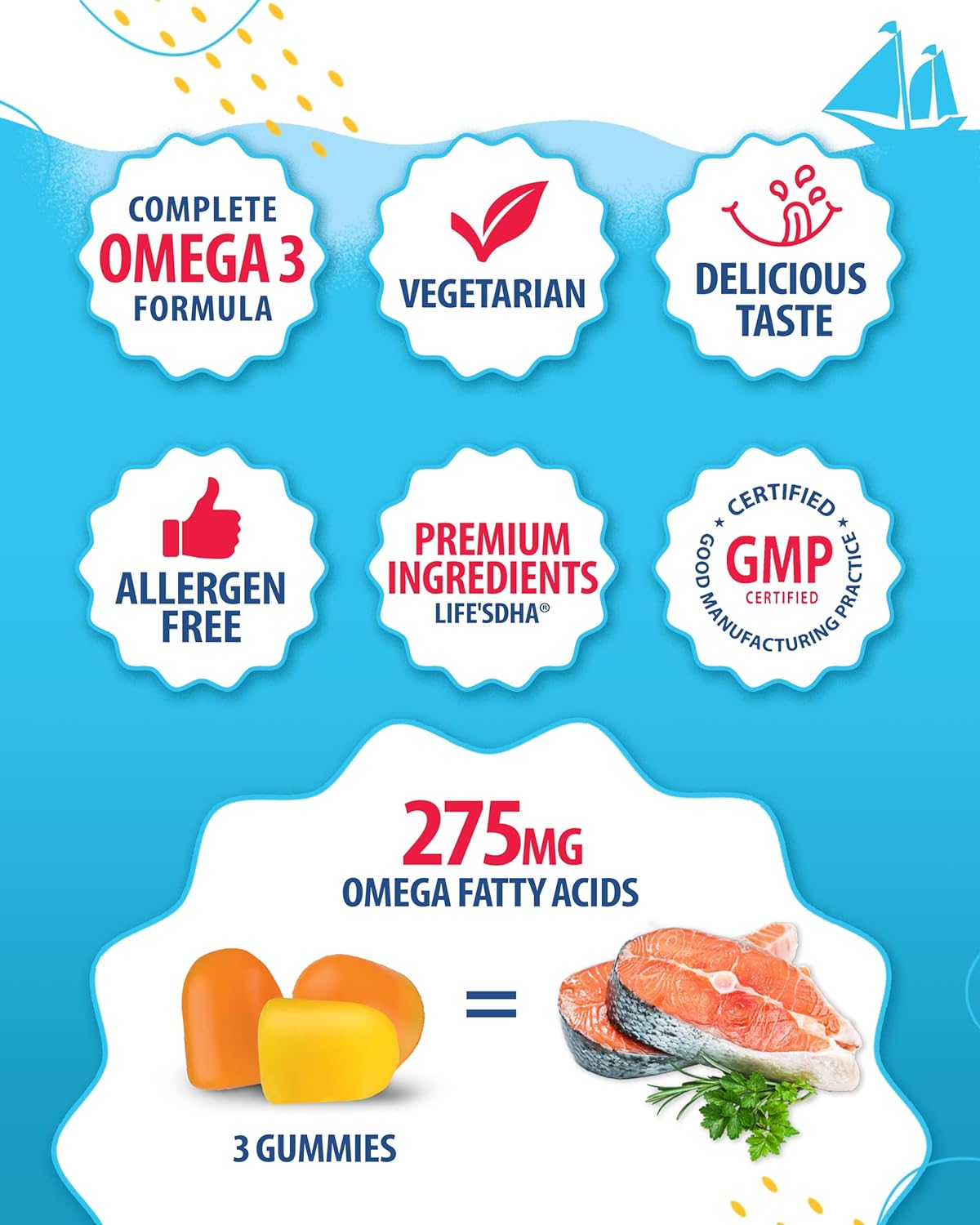 Omega 3 Gummies for Kids - Brain, Heart, and Vision Support Vitamins