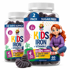 SUNNY SAM Kids Iron + Vitamin C gummies, two-pack of 60 count bottles, 60 day supply