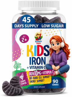 SUNNY SAM Kids Iron + Vitamin C gummies, 90 count bottle, 45 day supply