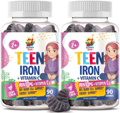 SUNNY SAM Teen Iron + Vitamin C gummies, two-pack of 90 count bottles