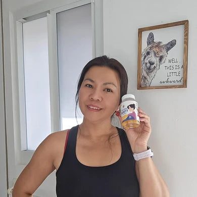 A Sunny Sam community member with a bottle from the collection
