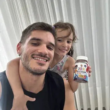 A father and child with a Sunny Sam product